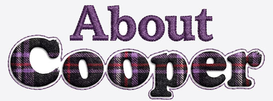 About Cooper text rendered in a stitched tartan pattern