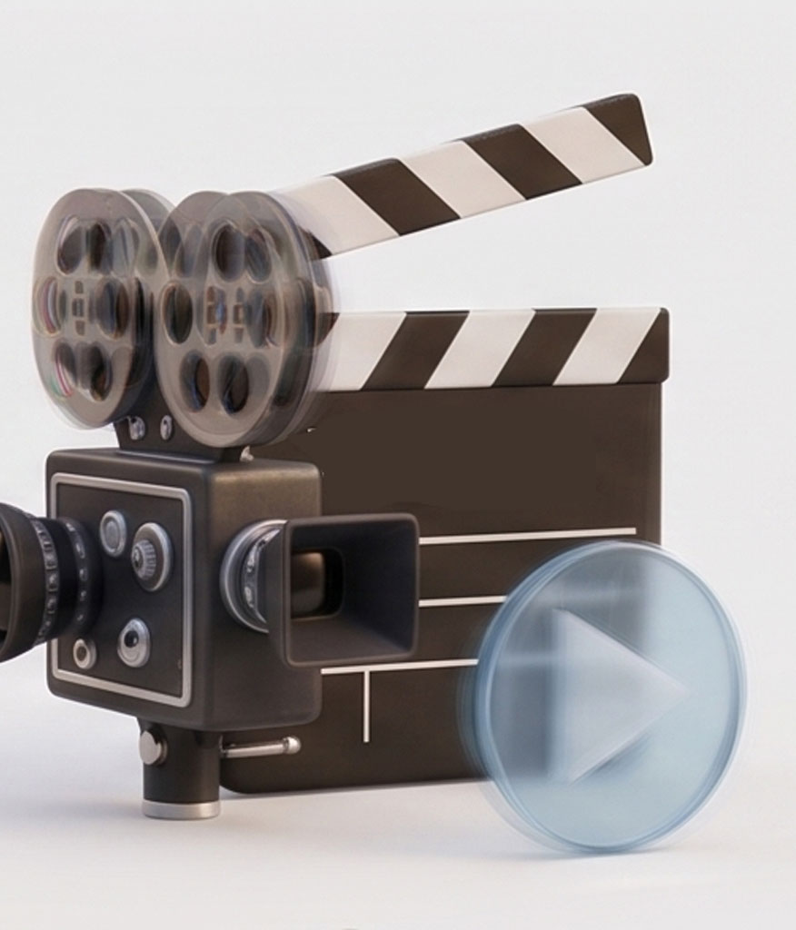 Embroidered clapperboard and camera icon